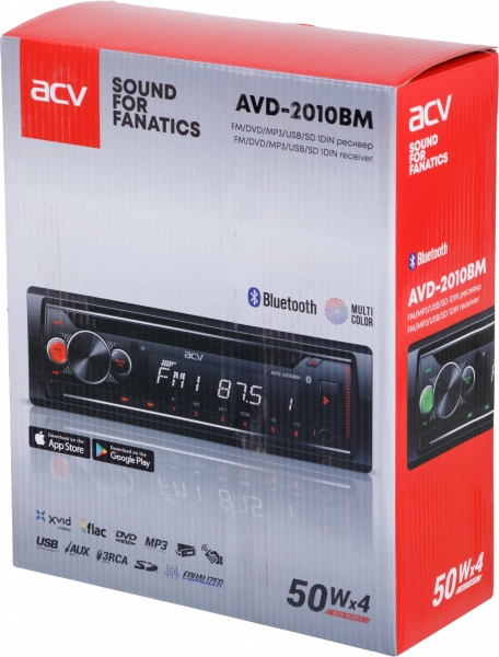 Автомагнитола ACV AVD-2010BM 1DIN 4x50Вт, черный