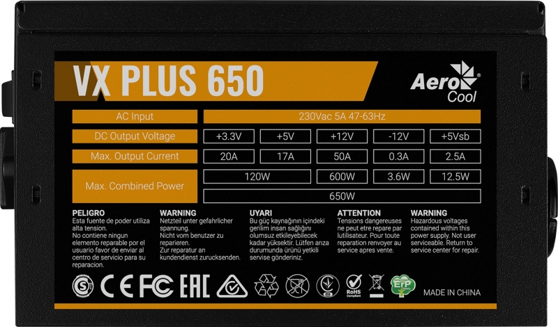 Блок питания Aerocool VX 650 PLUS 650W