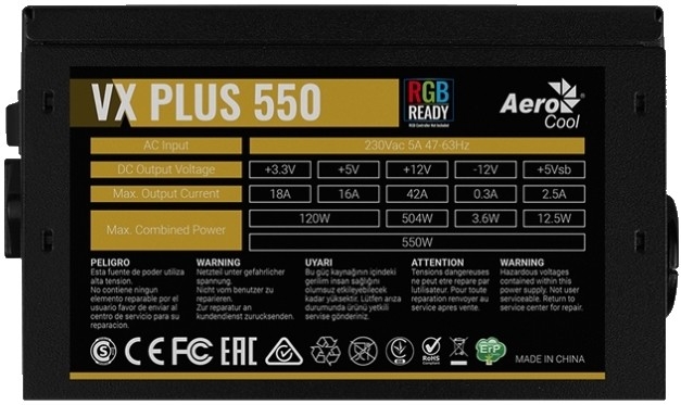 Блок питания AeroCool VX-550 PLUS RGB 550W