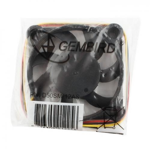 Вентилятор Gembird D50SM-12AS 50x50x10, втулка, 3 pin, провод 25 см {400}