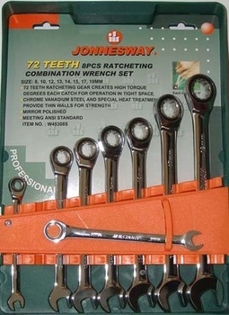 Набор комбинированных трещоточных ключей Jonnesway W45308S