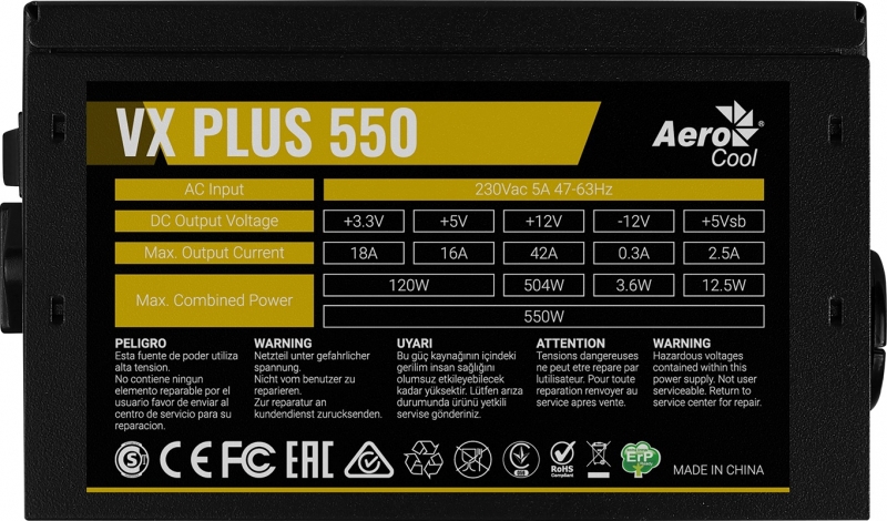 Блок питания Aerocool VX 550 PLUS 550W