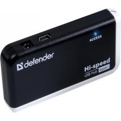 Концентратор DEFENDER USB2 4PORT QUADRO INFIX 83504, черный, белый 