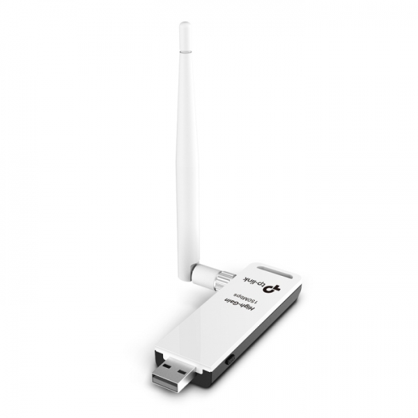 TL-WN722N N150 Wi-Fi USB-адаптер высокого усиления, чипсет Qualcomm, 1T1R, до 150 Мбит/с на 2,4 ГГц, 802.11b/g/n, кнопка WPS, интерфейс USB 2.0, 1 съёмная антенна {40} (050467)
