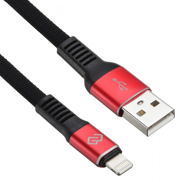 Кабель Digma USB A (m) Lightning (m) 1.2м черный/красный