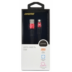 Кабель Digma USB A (m) Lightning (m) 1.2м черный/красный