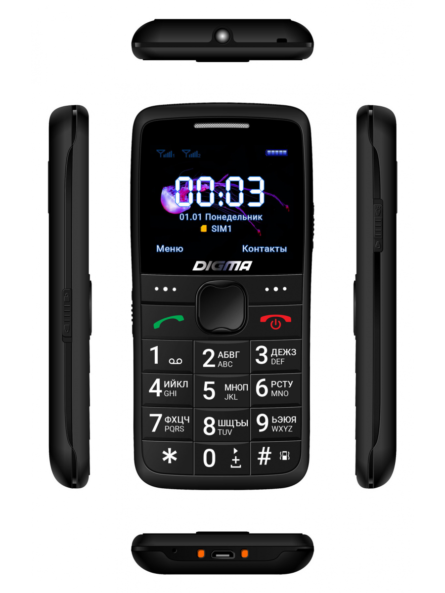 Мобильный телефон Digma S220 Linx 32Mb, черный