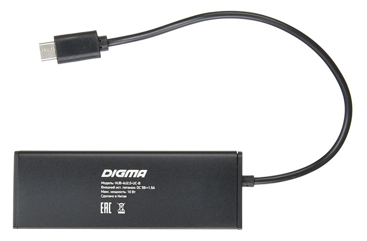 Разветвитель USB-C Digma HUB-4U2.0-UC-B 4порт, черный
