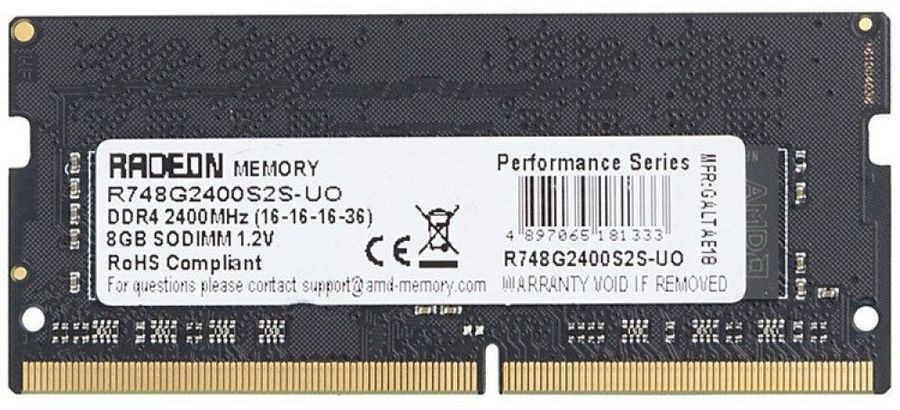 Память DDR4 AMD 8Gb 2400MHz R748G2400S2S-U Radeon R7 Performance Series RTL PC4-19200 CL16 SO-DIMM 260-pin 1.2В