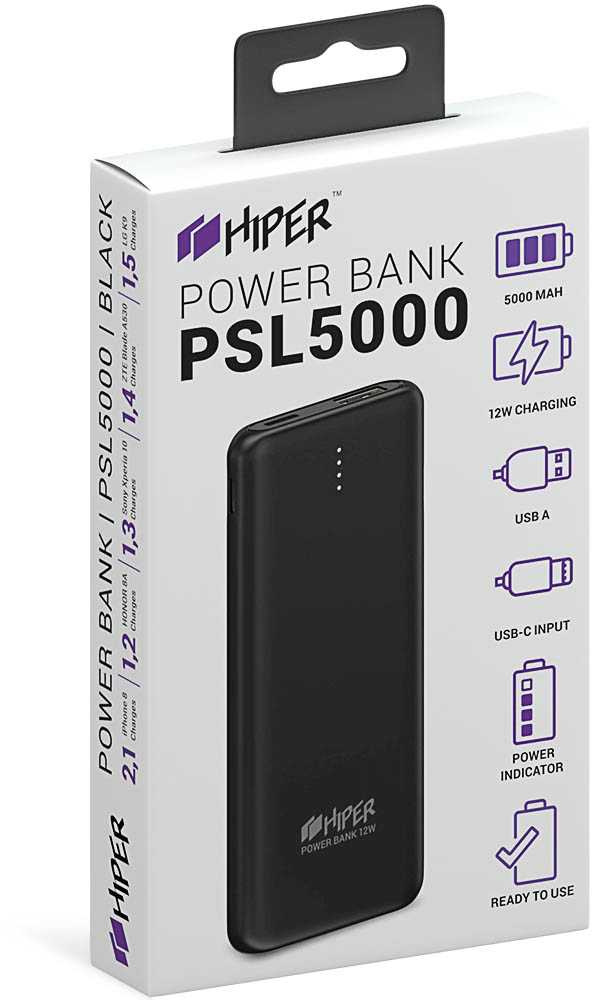Мобильный аккумулятор Hiper PSL5000 5000mAh 2.1A 2xUSB черный (PSL5000 BLACK)