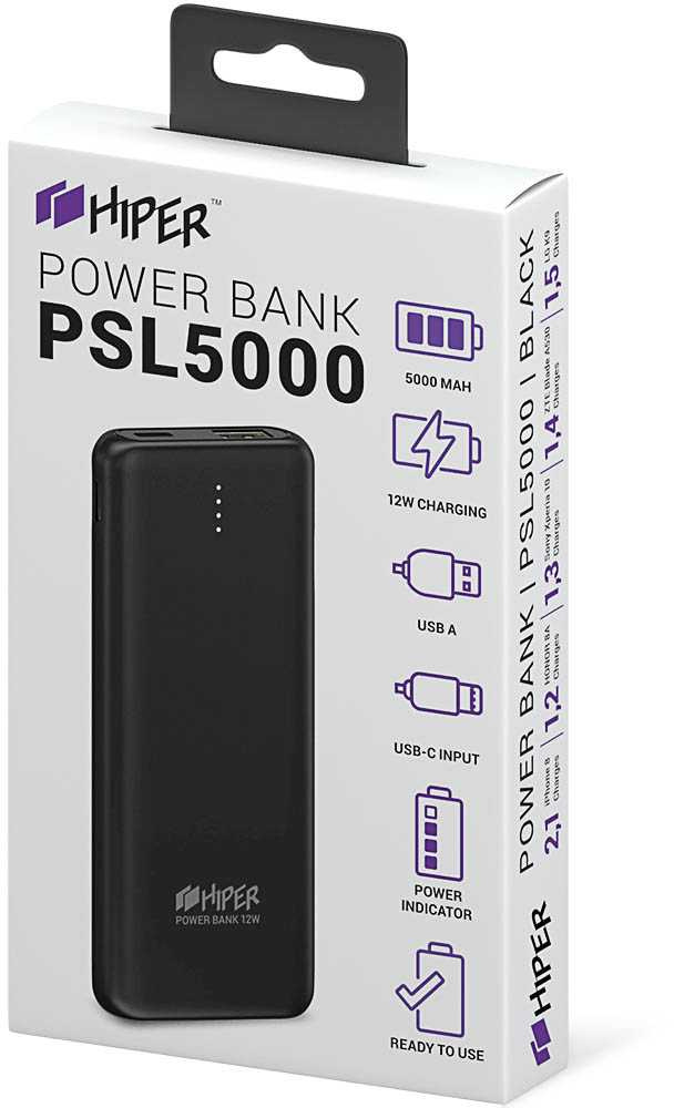Мобильный аккумулятор Hiper PSL5000 5000mAh 2.1A 2xUSB черный (PSL5000 BLACK)