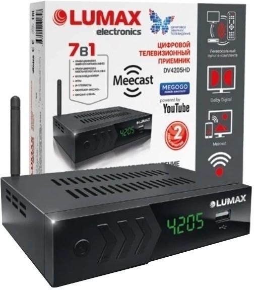 Приставка DVB-T2 LUMAX/ GX3235S, эфирный + кабельный, Металл, 7 кнопок, дисплей, USB, 3RCA, HDMI, внешний б/п, встроенный Wi-Fi адаптер, Кинозал LUMAX (более 500 фильмов)