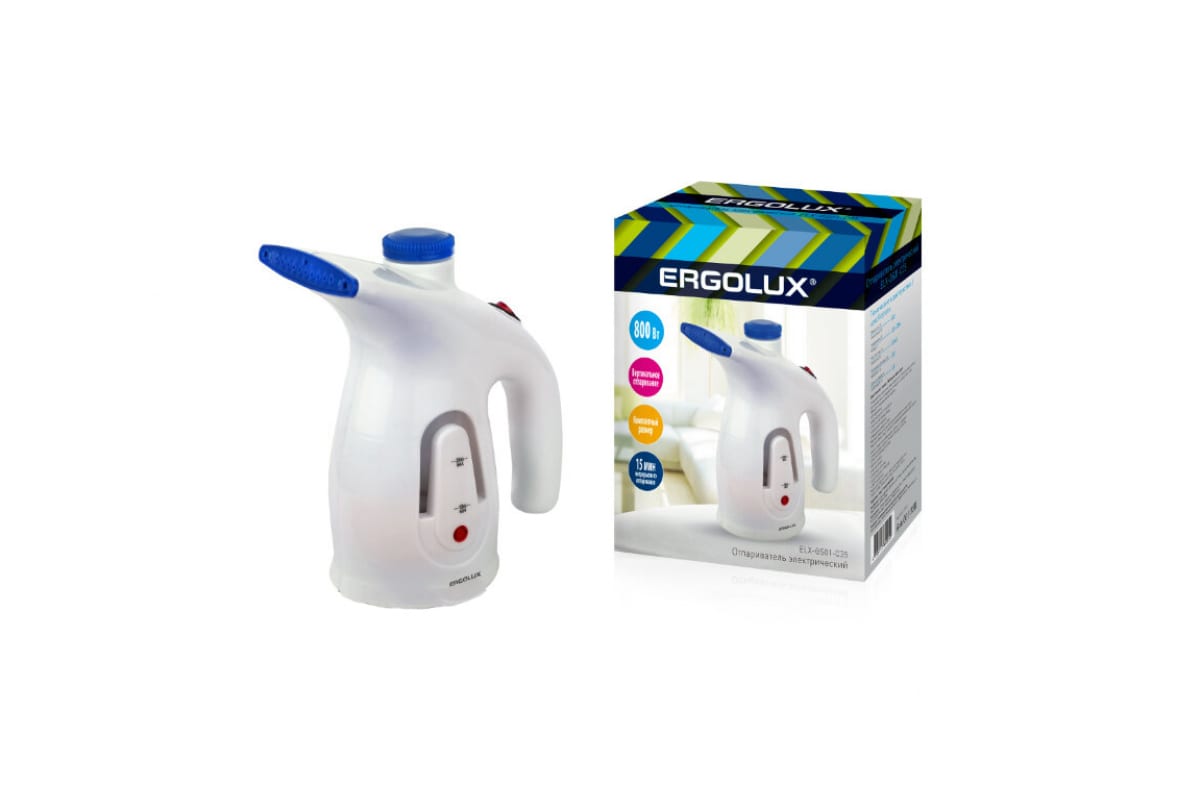 Компактный отпариватель ERGOLUX ELX-GS01-С35 белый/синий 200 мл, 220-240 В, 800 Вт 13973