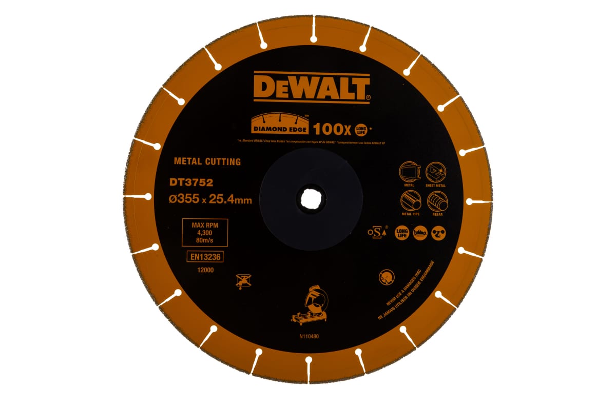 Диск алмазный сегментный (355х25.4х3.5 мм) для сухого реза по металлу DEWALT DT 3752
