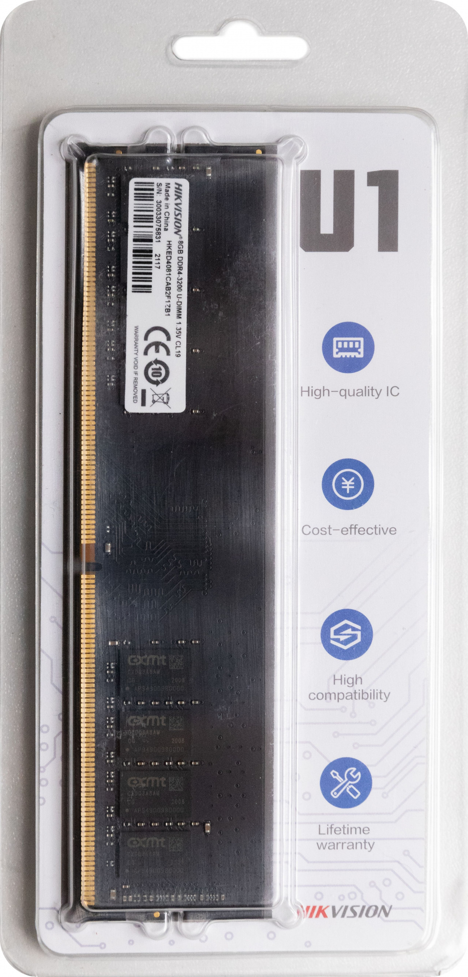 Память DDR4 Hikvision 8Gb 3200MHz HKED4081CAB2F1ZB1/8G OEM PC4-25600 CL19 DIMM 1.2В