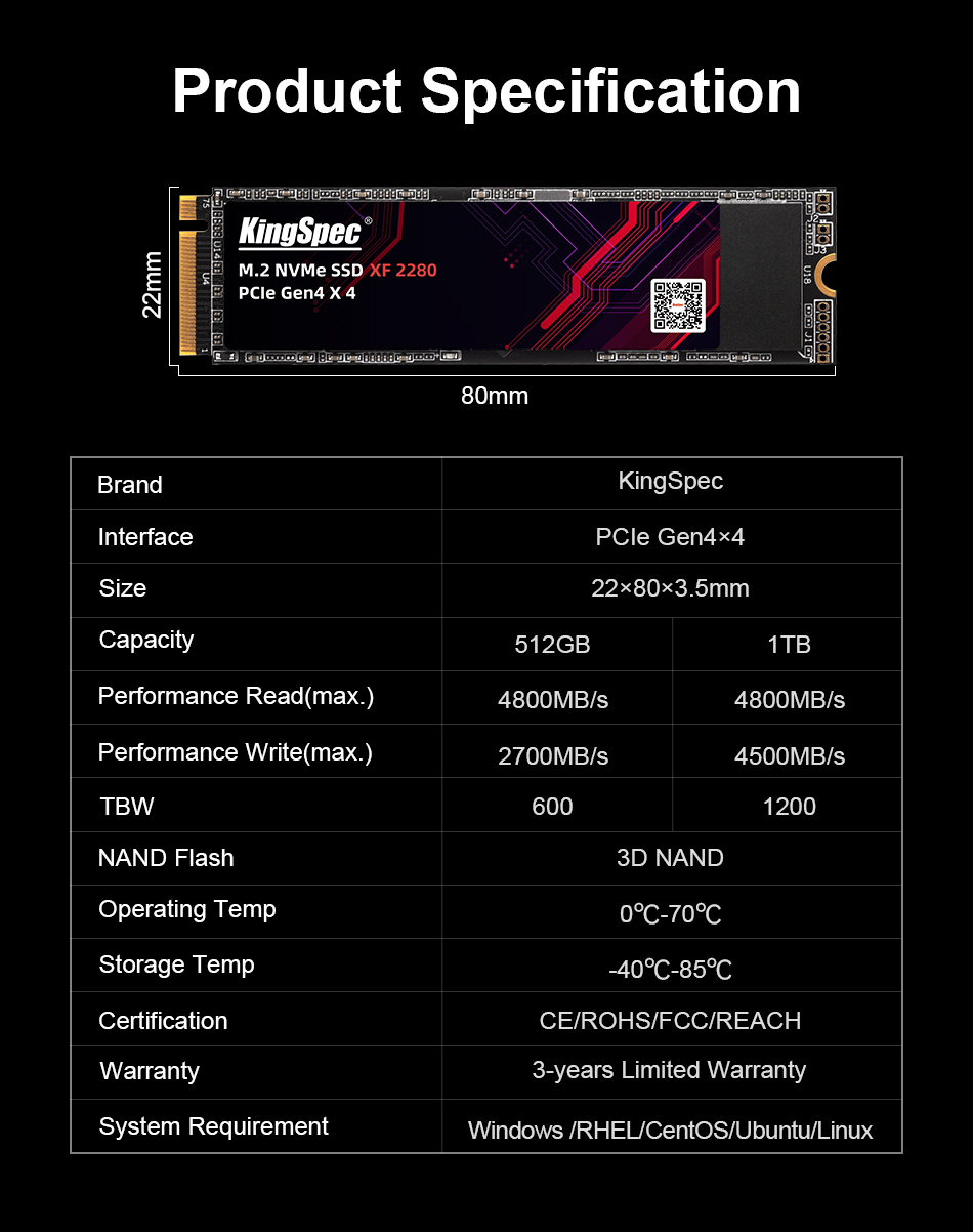 SSD накопитель M.2 KingSpec XF 512GB (XF-512)