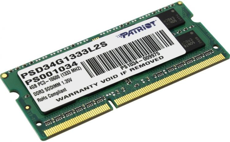 Модуль памяти для ноутбука PATRIOT 4GB PC10600 DDR3 SO PSD34G1333L2S 