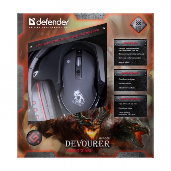 Игровой набор (мышь+ковер+гарнитура) DEFENDER Devourer MHP-006