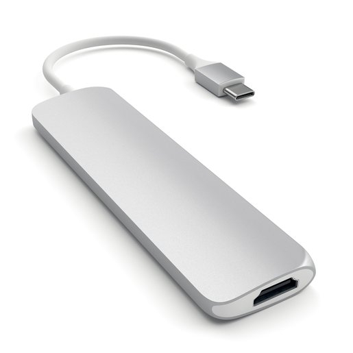 USB адаптер Satechi Slim Aluminum Type-C Multi-Port Adapter with Type-C Charging Port. Интерфейс USB-C. Порты USB Type-C, 2хUSB 3.0, 4K HDMI. Цвет серебряный.