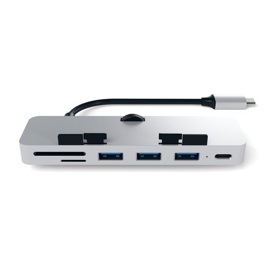 USB-концентратор Satechi Aluminum Type-C Clamp Hub Pro для new 2017 iMac и iMac Pro. Интерфейс USB-C. 3 разъема USB 3.0, 1 разъем USB-C, слоты для карты памяти SD, Micro SD. Цвет серебряный.