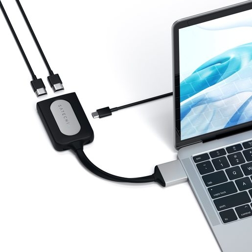 Адаптер Satechi Type-C Dual HDMI Adapter для MacBook с двумя портами USB-C (2018-2020 MacBook Pro, 2018-2020 MacBook Air, 2018 Mac Mini). Порты 2 x HDMI 4K 60Hz, 1 x USB-C PD. Цвет серебряный.