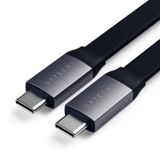 Кабель Satechi Flat USB-C to USB-C, длина 21,5 см. Поддержка мощности 100Вт. Цвет черный.