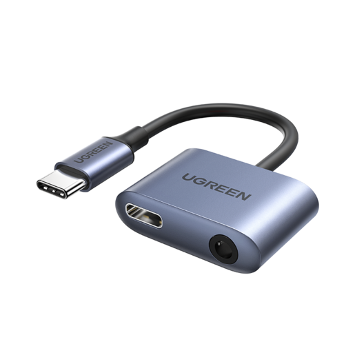 Адаптер UGREEN CM231 (60164) USB-C to 3.5mm Audio Adapter with PD. Цвет: серый