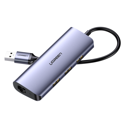 Адаптер UGREEN CM252 (60718) USB-C to 3 x USB 3.0+RJ45+Micro USB Multifunction Adapter.  Цвет: серый