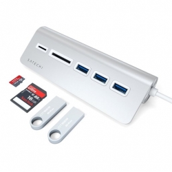 USB-концентратор Satechi Type-C USB Hub & Micro/SD Card Reader. Интерфейс USB-C. 3 порта USB 3.0 , слоты для карты памяти. Цвет серебряный.