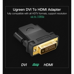 Адаптер UGREEN 20124 DVI 24+1 Male to HDMI Female. Цвет: черный