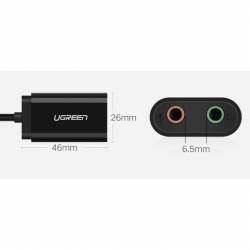 Звуковая карта UGREEN US205 (30724) USB 2.0 External Sound Adapter. Цвет: черный