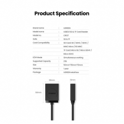Кардридер UGREEN CR127 (20250) USB 3.0 Card Reader TF+SD. Цвет: черный