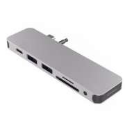 USB-хаб Hyper HyperDrive SOLO 7-in-1 Hub для Macbook и других устройств с портом Type-C. Порты: 4K/30Hz HDMI, USB-C Power Delivery, 2 x USB-A, Micro SD, SD, 3.5mm AUX. Цвет серебряный.