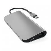 USB адаптер Satechi Aluminum Multi-Port Adapter 4K with Ethernet. Интерфейс USB-C. Порты: USB Type-C, 3хUSB 3.0, 4K HDMI, Ethernet RJ-45, SD / micro-SD . Цвет серый космос.