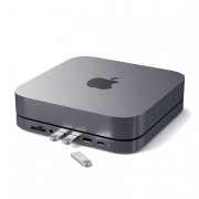 USB док станция с подставкой Satechi Mac Mini Stand & Hub для Mac Mini. Порты: 1x USB-C, 3 x USB, 3,5mm AUX, SD, microSD. Цвет: серый космос.