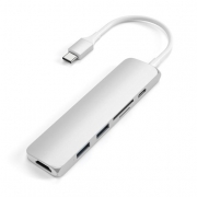 USB-C адаптер Satechi Type-C Slim Multiport Adapter V2. Интерфейс USB-C. Порты: USB-C Power Delivery (PD), 2хUSB 3.0, 4K HDMI, micro/SD. Цвет серебристый.