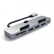 USB-концентратор Satechi Aluminum Type-C Clamp Hub Pro для new 2017 iMac и iMac Pro. Интерфейс USB-C. 3 разъема USB 3.0, 1 разъем USB-C, слоты для карты памяти SD, Micro SD. Цвет серый космос.