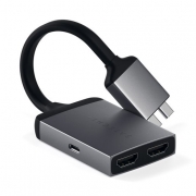 Адаптер Satechi Type-C Dual HDMI Adapter для MacBook с двумя портами USB-C (2018-2020 MacBook Pro, 2018-2020 MacBook Air, 2018 Mac Mini). Порты 2 x HDMI 4K 60Hz, 1 x USB-C PD. Цвет серый космос.