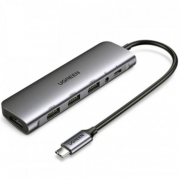 Адаптер UGREEN CM136 (80132) USB C to 3×USB 3.0+HDMI+3.5mm (2-in-1)+PD Adapter.  Цвет: серый