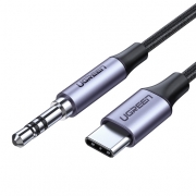 Кабель круглый UGREEN AV143 (30633) USB-C Audio Cable 3.5mm M/M Aluminum Shell.  Длина 1 м. Цвет: темно-серый