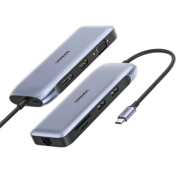 Конвертер UGREEN CM274 (70301) USB-C to HDMI+DP+VGA+2xUSB3.0+RJ45(Gigabit)+SD/TF+USB-C PD (5G&4K 60Hz). Цвет: серый
