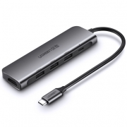 Хаб UGREEN CM136 (50209) USB Type C to HDMI + USB 3.0*3 + PD Power Converter. Цвет: серый