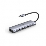 Хаб UGREEN CM195 (70411) USB-C to 2 Ports USB3.0-A Hub + HDMI + TF/SD with PD Power Supply.  Цвет: серый космос