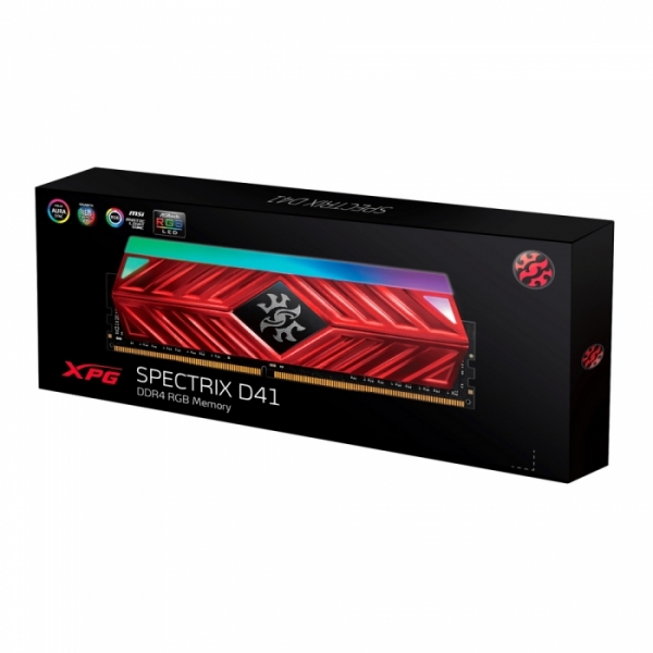 16GB ADATA DDR4 3200 DIMM XPG SPECTRIX D41 RGB Red Gaming Memory AX4U320016G16A-SR41 Non-ECC, CL16, 1.35V, Heat Shield, RTL, (931191)
