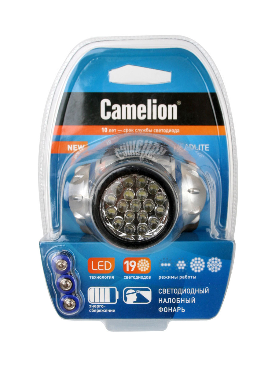 Фонарь налобный Camelion LED5313-19F4 серебристый/черный (7537)