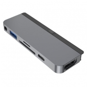 USB хаб Hyper HyperDrive 6-in-1 USB-C Hub для iPad Pro. Порты: HDMI 4K60Hz, USB-C 5Gbps 60W, MicroSD UHS-I 104MB/s, SD UHS-I 104MB/s, USB-A 5Gbps, 3.5mm Audio Jack. Цвет: серый космос.