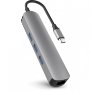 USB-хаб Hyper HyperDrive 6 in 1 USB-C Hub для Macbook и других устройств с портом Type-C. Порты: 4K/30Hz HDMI, USB-C PD, 3 x USB-A, Gigabit Ethernet. Цвет серый космос.