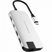 USB-хаб Hyper HyperDrive SLIM 8-in-1 Hub для Macbook и других устройств с портом Type-C. Порты: 4K/30Hz HDMI, USB-C Power Delivery, 2 x USB-A, Micro SD, SD, Gigabit Ethernet, Mini DisplayPort. Цвет серебряный.