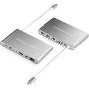 USB-хаб HyperDrive Ultimate USB-C Hub для Macbook и других устройств с портом Type-C. Порты: USB-C PD, VGA, 4K HDMI, 4K Mini DisplayPort, Gigabit Ethernet, 3 x USB-A, SD, Micro SD, 3.5mm AUX. Цвет серый космос.