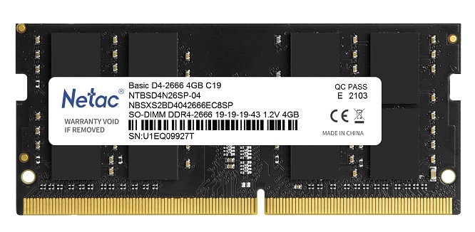 Оперативная память SO-DIMM Netac Basic DDR4 4GB 2666MHz (NTBSD4N26SP-04)